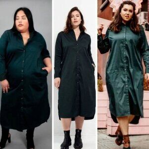 Universal Standard Georgia Long Sleeve Shirt Dress, Emerald Green, Size M